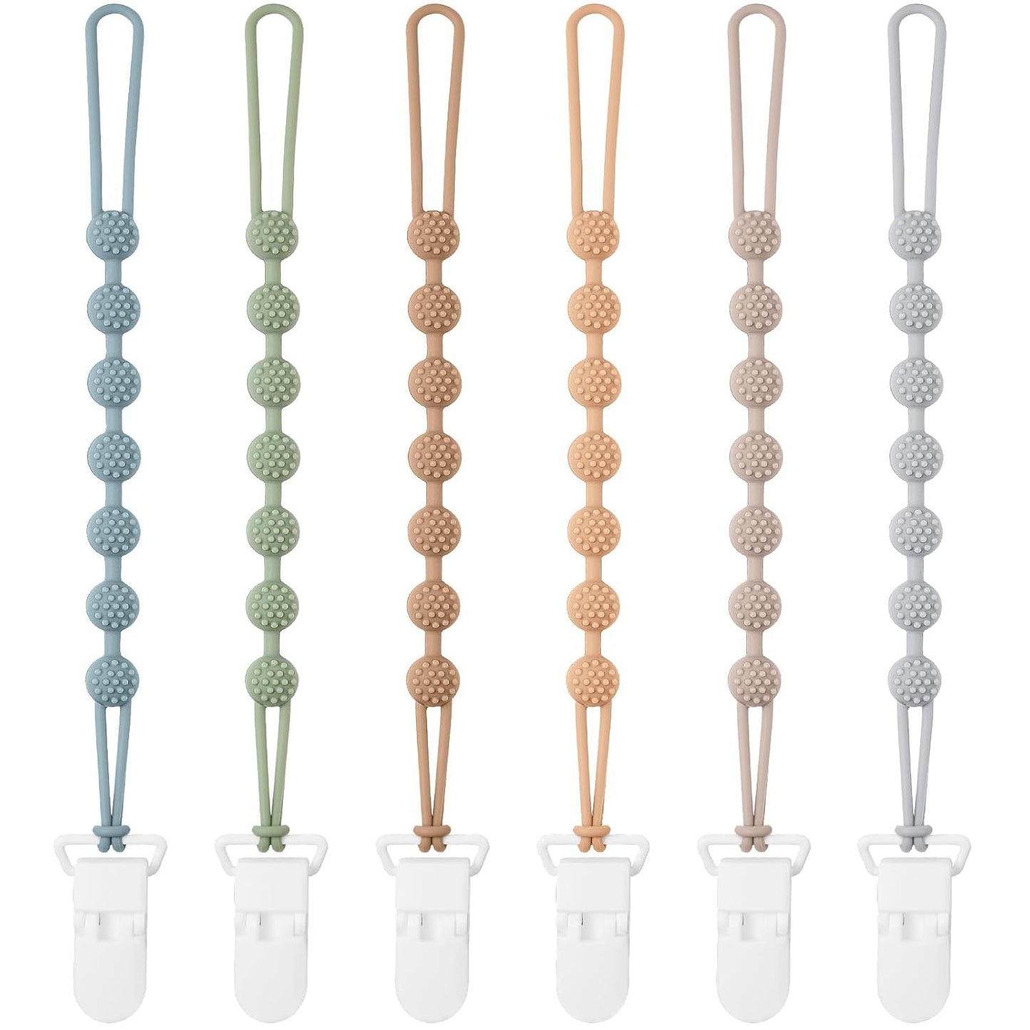 6 Pack Silicone Pacifier Clip with One-Piece Design for Baby Boys and Girls, BPA Free Soft Flexible Binky Clips with Texture for Baby Essentials